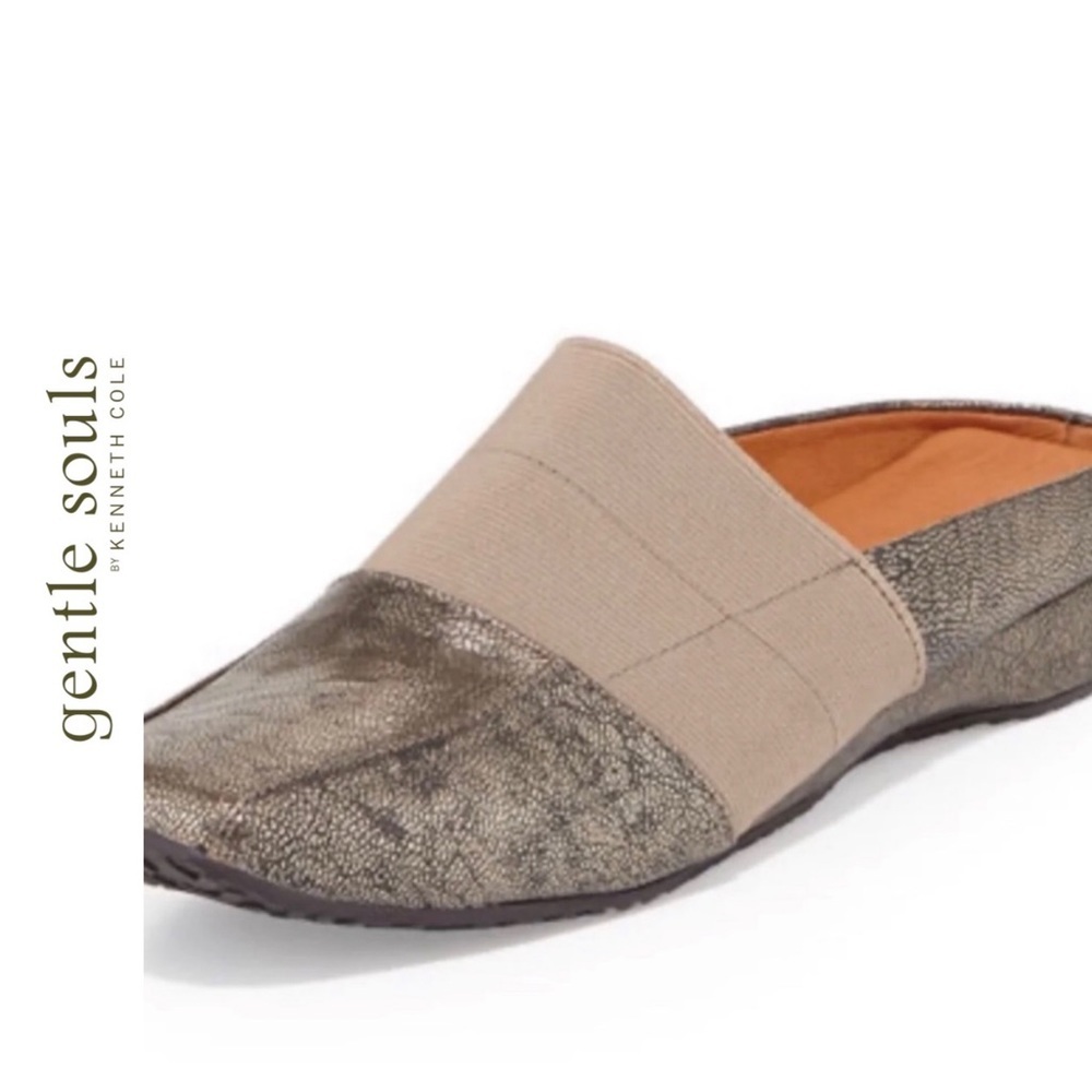 Gentle Souls ISO Mules size Metallic Gold Bronze Leather Square Toe Rena…